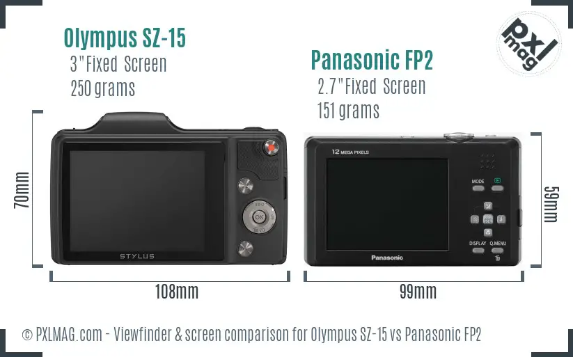 Olympus SZ-15 vs Panasonic FP2 Screen and Viewfinder comparison