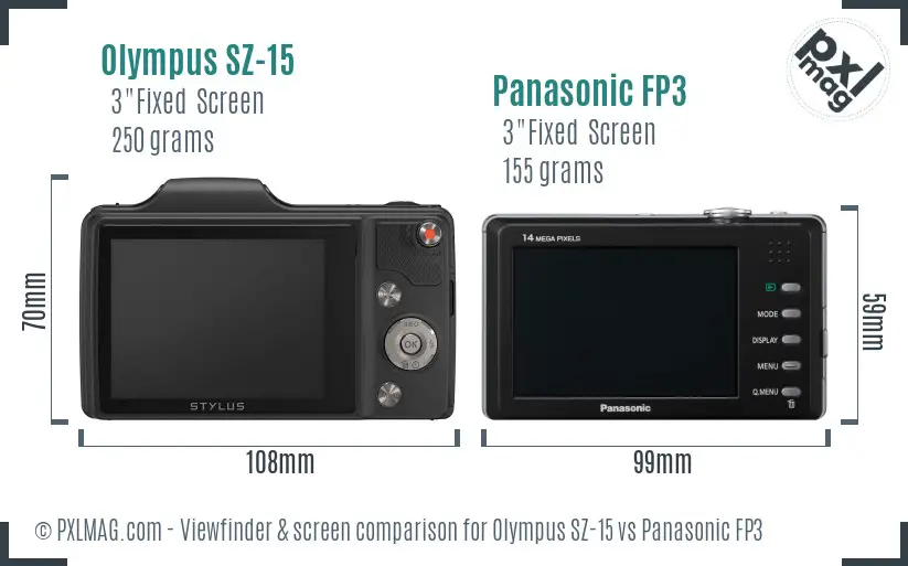 Olympus SZ-15 vs Panasonic FP3 Screen and Viewfinder comparison