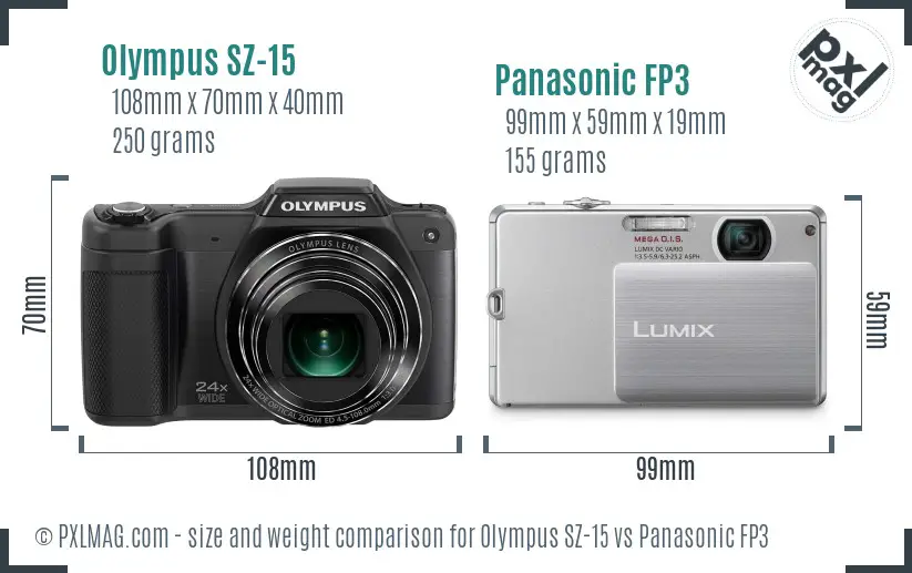 Olympus SZ-15 vs Panasonic FP3 size comparison