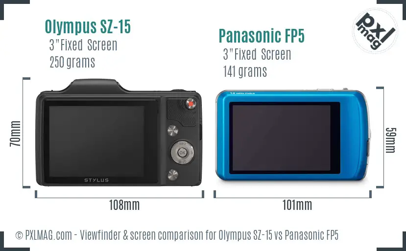 Olympus SZ-15 vs Panasonic FP5 Screen and Viewfinder comparison