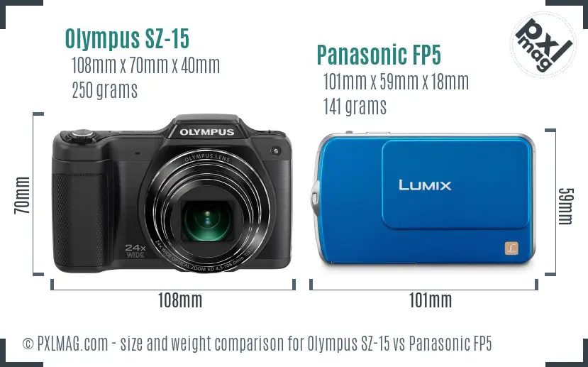 Olympus SZ-15 vs Panasonic FP5 size comparison