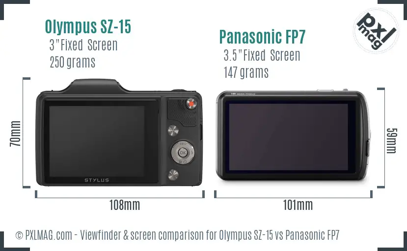 Olympus SZ-15 vs Panasonic FP7 Screen and Viewfinder comparison