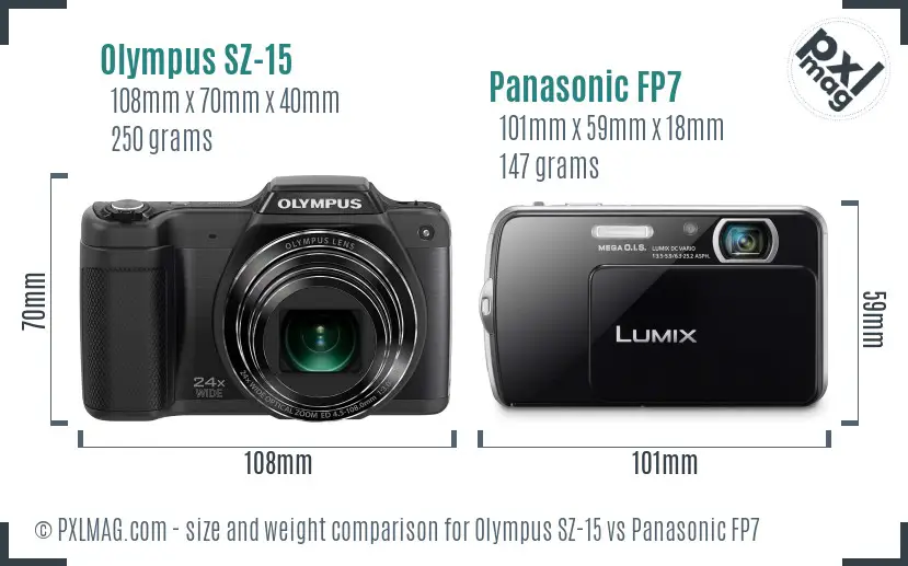 Olympus SZ-15 vs Panasonic FP7 size comparison