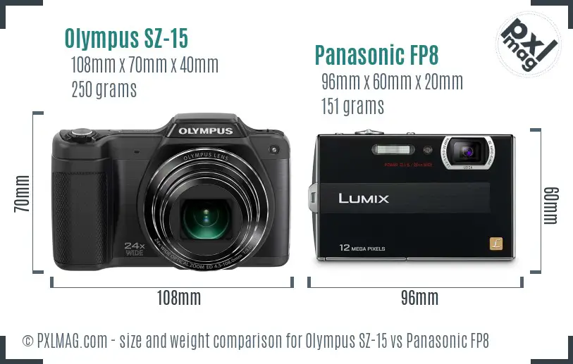 Olympus SZ-15 vs Panasonic FP8 size comparison