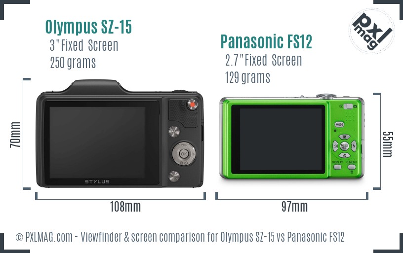 Olympus SZ-15 vs Panasonic FS12 Screen and Viewfinder comparison