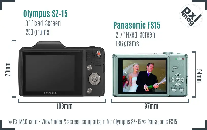 Olympus SZ-15 vs Panasonic FS15 Screen and Viewfinder comparison