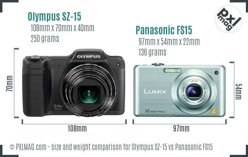 Olympus SZ-15 vs Panasonic FS15 size comparison