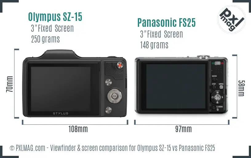 Olympus SZ-15 vs Panasonic FS25 Screen and Viewfinder comparison