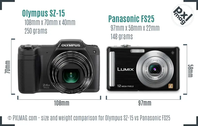 Olympus SZ-15 vs Panasonic FS25 size comparison