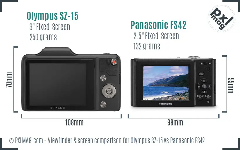 Olympus SZ-15 vs Panasonic FS42 Screen and Viewfinder comparison