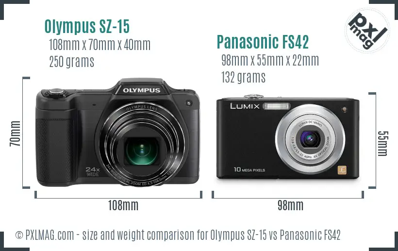 Olympus SZ-15 vs Panasonic FS42 size comparison