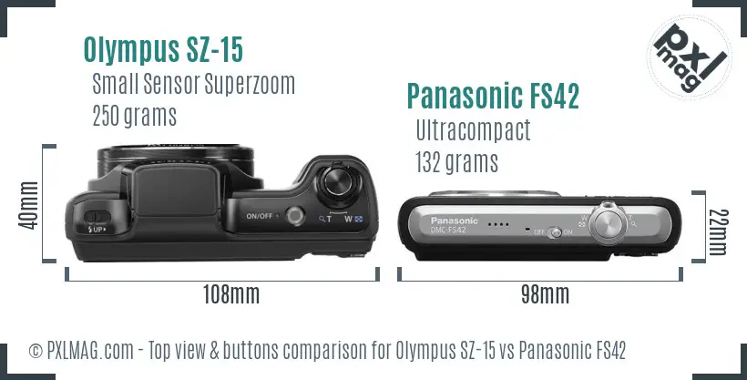 Olympus SZ-15 vs Panasonic FS42 top view buttons comparison
