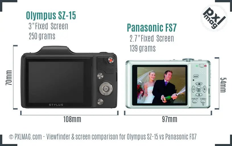 Olympus SZ-15 vs Panasonic FS7 Screen and Viewfinder comparison