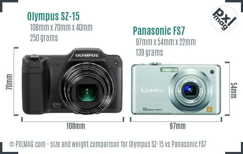 Olympus SZ-15 vs Panasonic FS7 size comparison