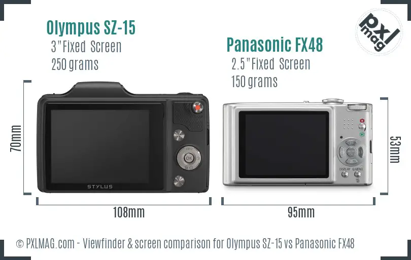 Olympus SZ-15 vs Panasonic FX48 Screen and Viewfinder comparison