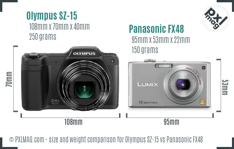 Olympus SZ-15 vs Panasonic FX48 size comparison