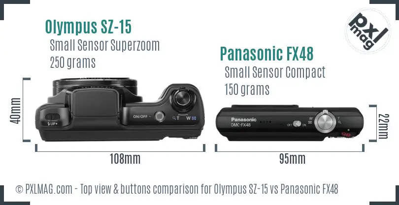 Olympus SZ-15 vs Panasonic FX48 top view buttons comparison