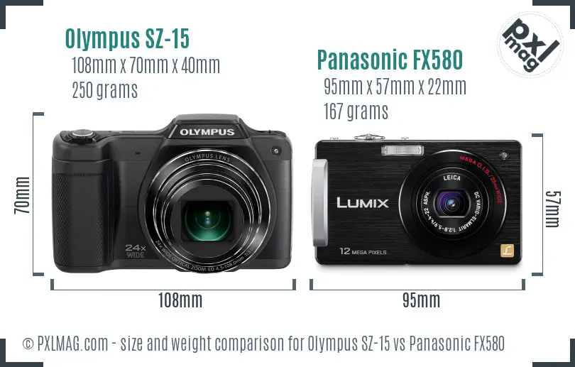 Olympus SZ-15 vs Panasonic FX580 size comparison Olympus SZ-15 vs Panasonic FX580 size comparison