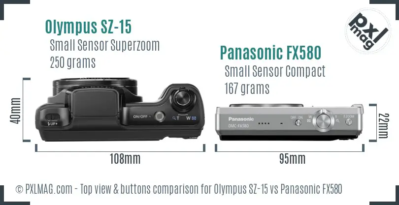 Olympus SZ-15 vs Panasonic FX580 top view buttons comparison Olympus SZ-15 vs Panasonic FX580 top view buttons comparison