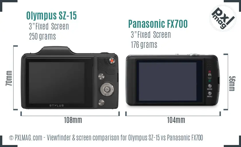 Olympus SZ-15 vs Panasonic FX700 Screen and Viewfinder comparison