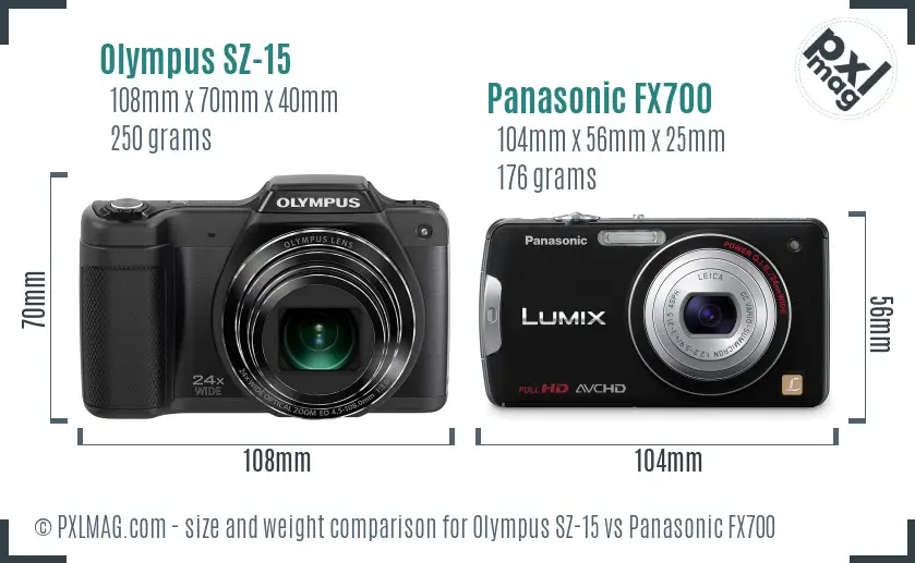 Olympus SZ-15 vs Panasonic FX700 size comparison