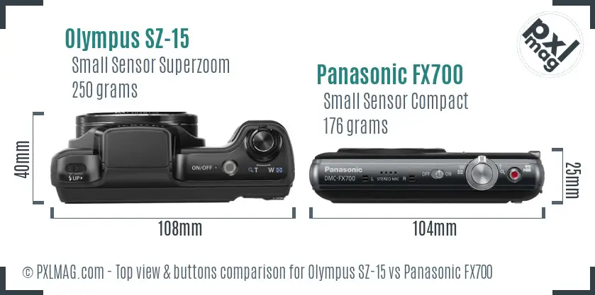 Olympus SZ-15 vs Panasonic FX700 top view buttons comparison