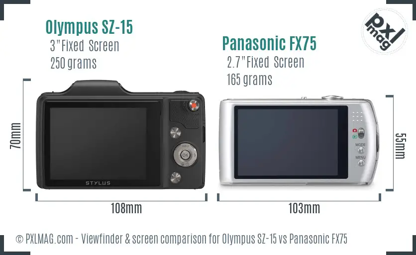 Olympus SZ-15 vs Panasonic FX75 Screen and Viewfinder comparison