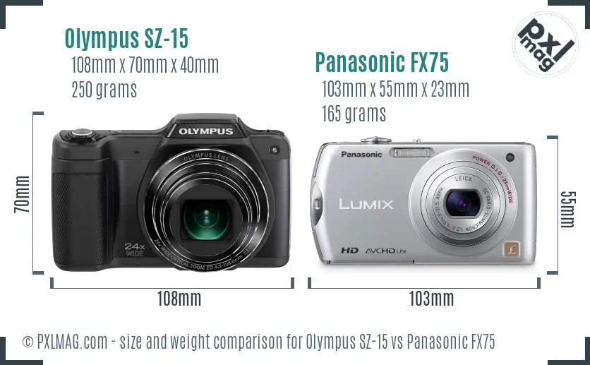 Olympus SZ-15 vs Panasonic FX75 size comparison