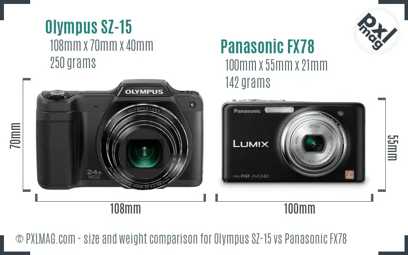 Olympus SZ-15 vs Panasonic FX78 size comparison Olympus SZ-15 vs Panasonic FX78 size comparison