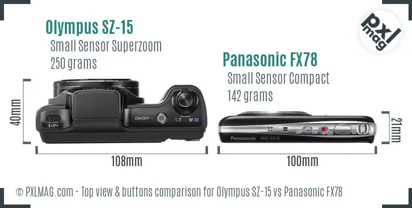 Olympus SZ-15 vs Panasonic FX78 top view buttons comparison Olympus SZ-15 vs Panasonic FX78 top view buttons comparison