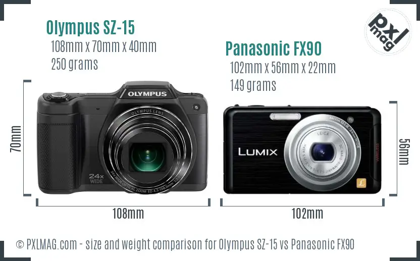 Olympus SZ-15 vs Panasonic FX90 size comparison