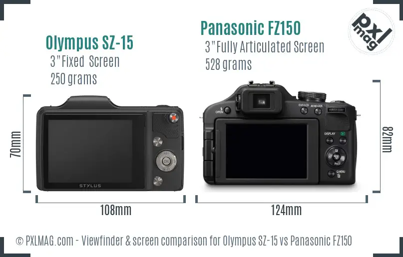 Olympus SZ-15 vs Panasonic FZ150 Screen and Viewfinder comparison Olympus SZ-15 vs Panasonic FZ150 Screen and Viewfinder comparison