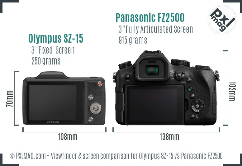 Olympus SZ-15 vs Panasonic FZ2500 Screen and Viewfinder comparison