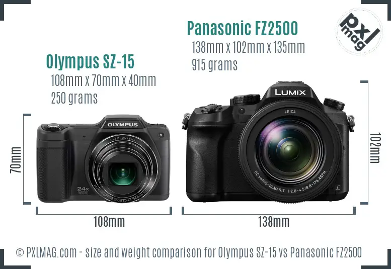 Olympus SZ-15 vs Panasonic FZ2500 size comparison