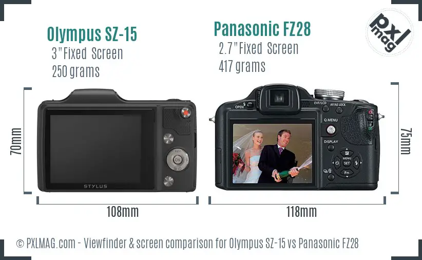 Olympus SZ-15 vs Panasonic FZ28 Screen and Viewfinder comparison Olympus SZ-15 vs Panasonic FZ28 Screen and Viewfinder comparison