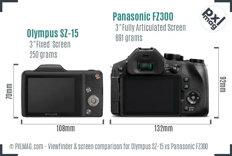 Olympus SZ-15 vs Panasonic FZ300 Screen and Viewfinder comparison