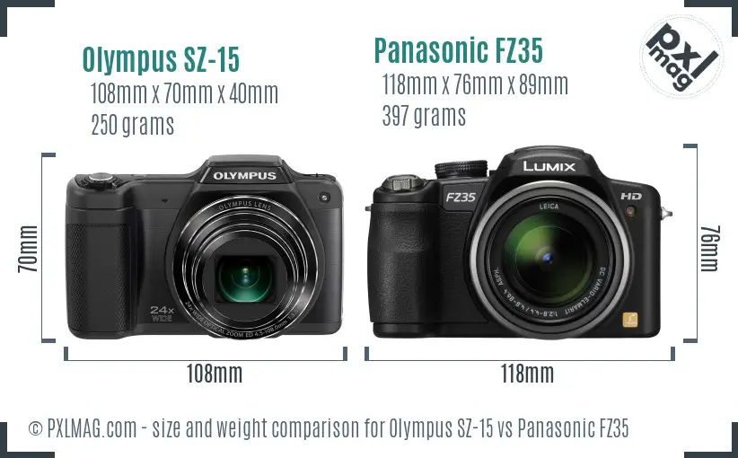 Olympus SZ-15 vs Panasonic FZ35 size comparison Olympus SZ-15 vs Panasonic FZ35 size comparison