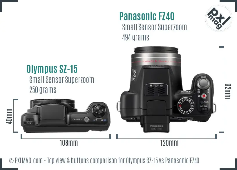 Olympus SZ-15 vs Panasonic FZ40 top view buttons comparison