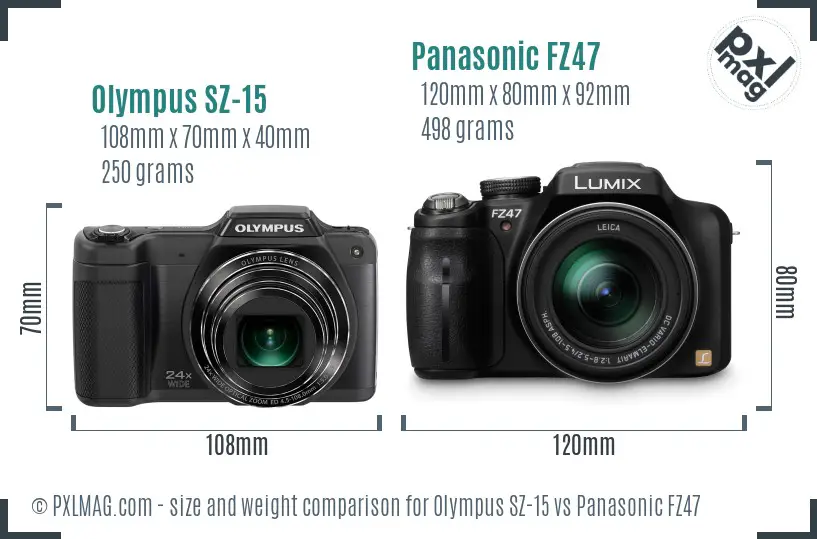 Olympus SZ-15 vs Panasonic FZ47 size comparison