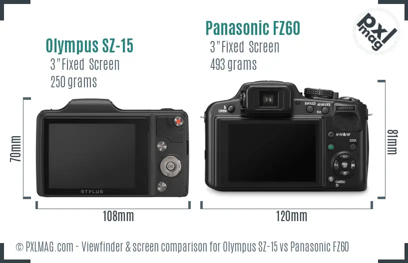 Olympus SZ-15 vs Panasonic FZ60 Screen and Viewfinder comparison