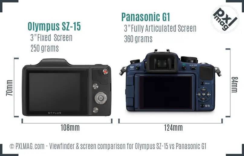 Olympus SZ-15 vs Panasonic G1 Screen and Viewfinder comparison Olympus SZ-15 vs Panasonic G1 Screen and Viewfinder comparison