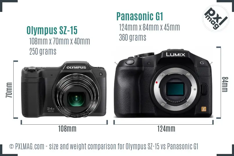Olympus SZ-15 vs Panasonic G1 size comparison Olympus SZ-15 vs Panasonic G1 size comparison