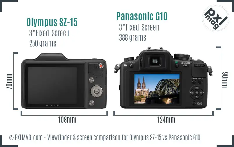 Olympus SZ-15 vs Panasonic G10 Screen and Viewfinder comparison