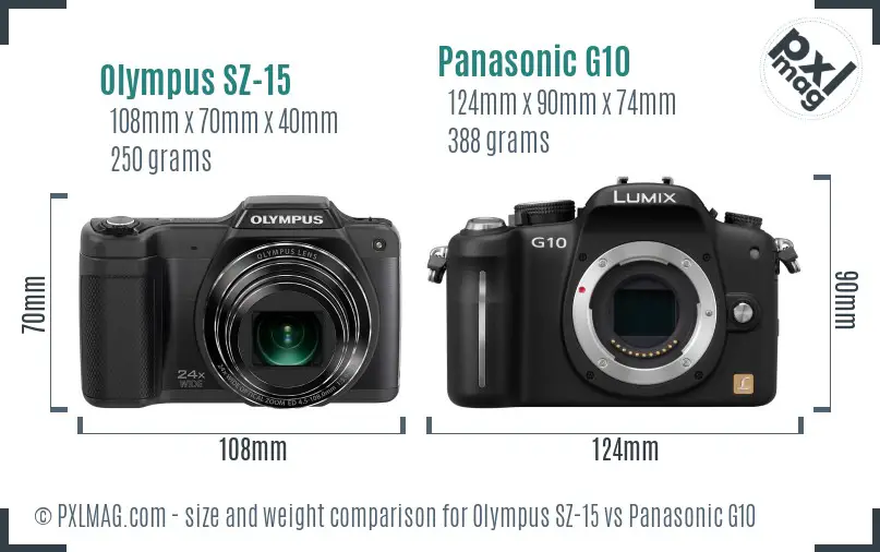 Olympus SZ-15 vs Panasonic G10 size comparison