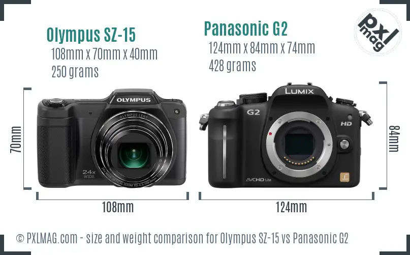 Olympus SZ-15 vs Panasonic G2 size comparison