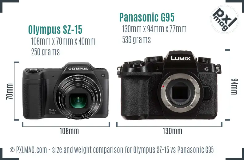 Olympus SZ-15 vs Panasonic G95 size comparison