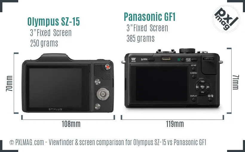 Olympus SZ-15 vs Panasonic GF1 Screen and Viewfinder comparison