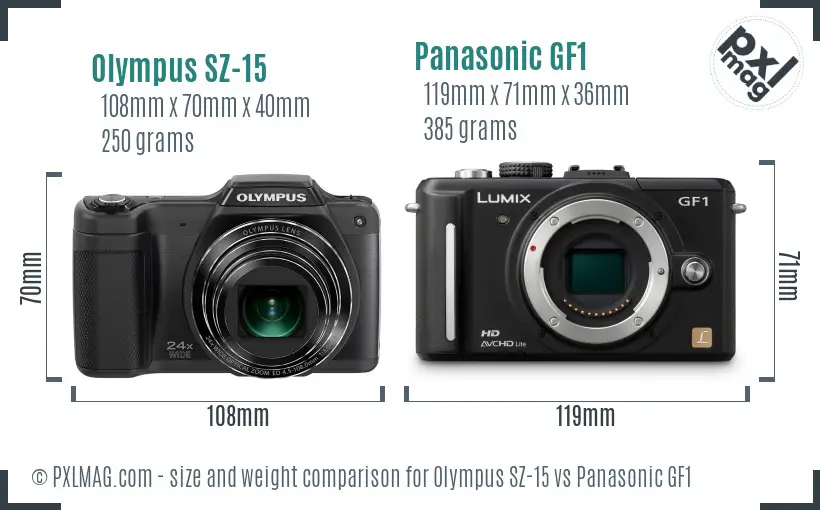 Olympus SZ-15 vs Panasonic GF1 size comparison
