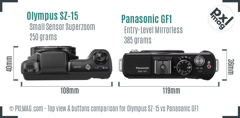 Olympus SZ-15 vs Panasonic GF1 top view buttons comparison