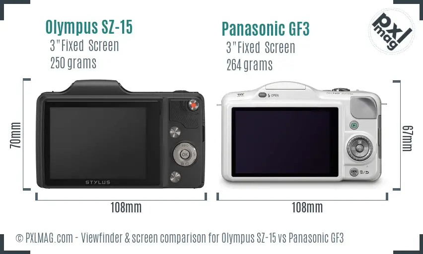 Olympus SZ-15 vs Panasonic GF3 Screen and Viewfinder comparison
